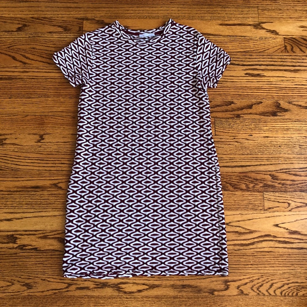 maroon and white t-shirt dress.